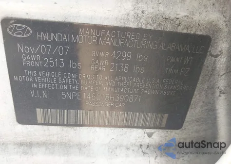 2008 Hyundai Sonata Gls from USA, damaged, VIN 5NPET46C18H390871